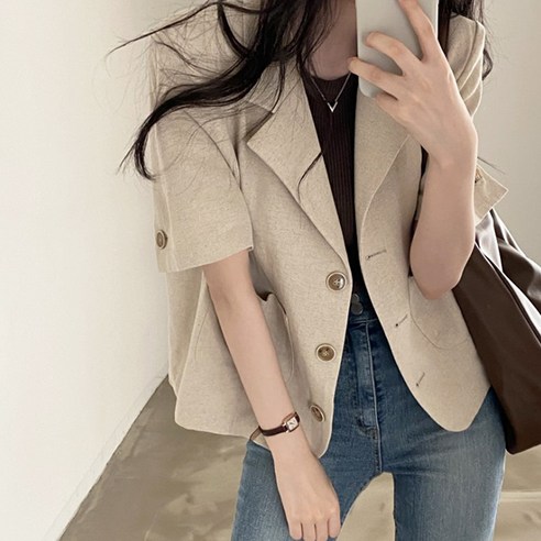 발리걸 데일리 린넨 반팔 자켓