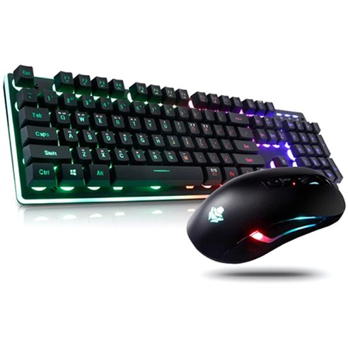 앱코 HACKER 레인보우 LED 게이밍 키보드 마우스 세트 KM400