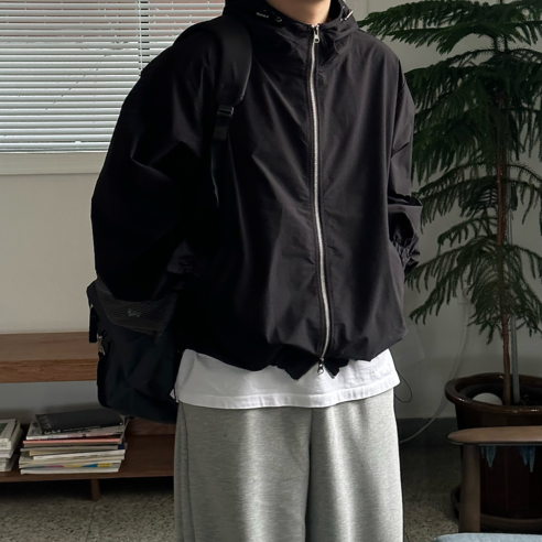 르위 오버핏 고프코어 후드 집업 바람막이