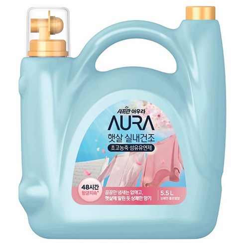 AURA 햇살 실내건조 초고농축 섬유유연제 상쾌한 플로럴향 본품, 5.5L